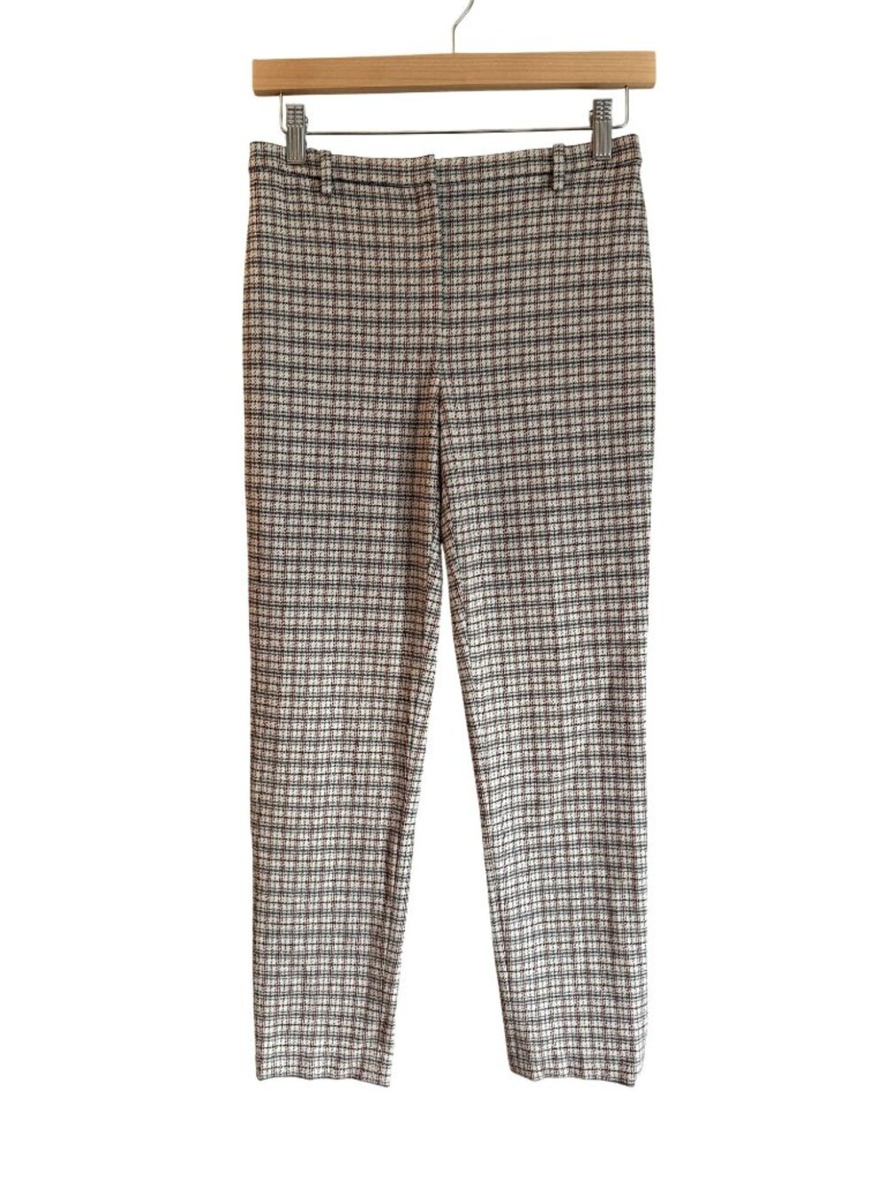 NEW Theory Cropped Plaid Tan Pants Slim Fit Size US 2 SAMPLE [jb]